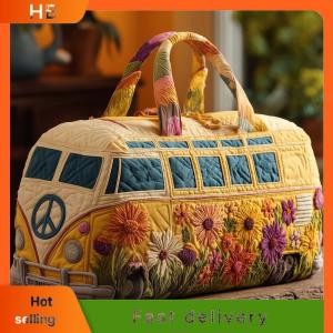 HB Large Duffel Bag for Women 3D Quilting Handbag Embroidered Sun Mountain Forest Pattern for Gym and Travel