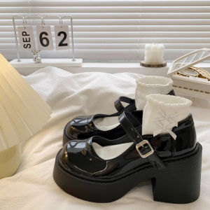 [Free Shipping] JX WomenS High-Heeled Leather Shoes Chunky Heel Spring New Collection Thick-Soled Waterproof Platform Retro Shallow-Toe Design