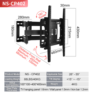 NS Universal TV Wall Mount Bracket For 14"-85" Retractable Bracket Swivel Tilt Monitor LCD LED Monitor