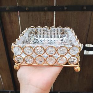 BOSSLU Tempat Hias Kristal Premium - Wadah Kristal Kaca Bingkai Emas Bentuk Mewah Hiasan Ruang Tamu