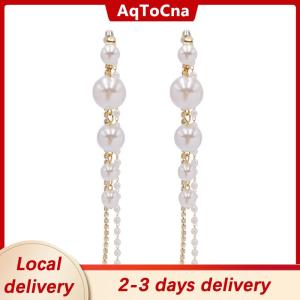 [COD] AqToCna Ship within 24 hours Long Dangle Earrings For Women New Fashion Full Crystal Simulated Pearl Tassel Drop Earrings Vintage Jewelry