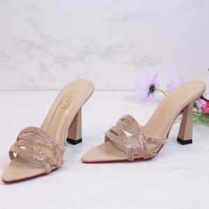 Guốc nữ cao gót kiểu 10p mũi nhọn quai mảnh full xoàn chéo - G85
