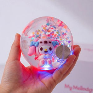 Sanrio Crystal Ball LED Night Light - Kuromi My Melody Cinnamoroll Hello Kitty Star Confetti Bouncing Globe