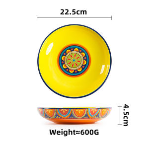 OMK American Style Underglaze Ceramic 9 inch Deep Plate Salad Bowl Tunisian Series