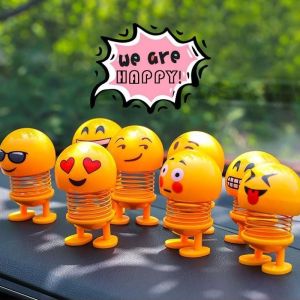 4Pcs Car Emotion Spring Bobblehead Doll Cute Cartoon Shaking Head Toy Car Dashboard Interior Decoration Auto Accessory