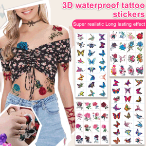 3D waterproof tattoo stickers Waterproof tattoo stickers Womens black rose color Flowers Butterflies Personalized and fresh designs Tattoos Scar cover stickers