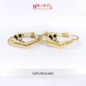 Syifa Bracelet - Gelang Anak Premium Custom Nama Tanggal Lahir Titanium Anti Karat Grafir Laser