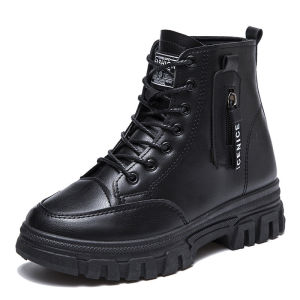 IELGY Womens Short Martin Boots Black Soft Soles Light and Fashionable British Style