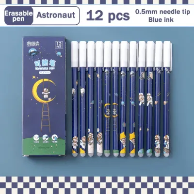12pcs 0.5mm Erasable Gel Pen Cute Pen Blue Ink With Eraser Magic Blue Pen School Stationery Supplies