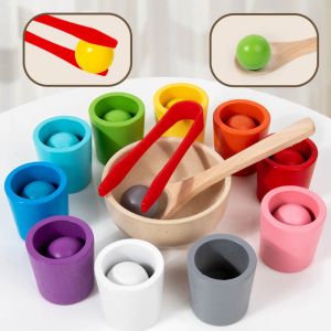 MMLUCK 10 màu Đồ chơi trò chơi phân loại màu sắc Bằng gỗ Trò chơi nhận thức Đồ chơi ghép hình Quà sinh nhật Giáo dục sớm Bóng trong cốc Montessori Trẻ em trẻ mới biết đi