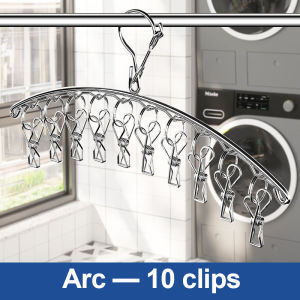 Hanger With Clips Stainless Steel Multiple Clips Socks Hanger Organizer Household Portable Multi-function Drying Racks Windproof Waterproof Non-slip Markless Foldable Clothes Racks Dormitory Bathroom Balcony Hanging Rack For Clothes Underwear Baby Clothes