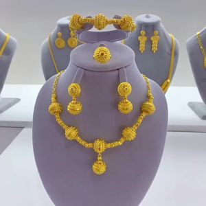 2026new ชุดเครื่องประดับทองคำสี่ชิ้น สร้อยคอ สร้อยข้อมือ ต่างหู แหวน ชุดเครื่องประดับทองคำ ลูกบอลทองแดงกลม