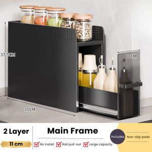Joyurney Kitchen Countertop Spice Rack Organizer Pull Out Slim Condiments Storage Shelf & Hooks SG