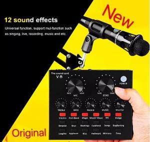 MGALL Original Microphone Complete Set (V8 Soundcard BM800 Microphone Popfilter NB35 Table Stand Full