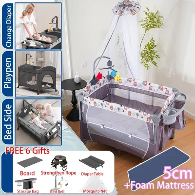 5 in 1 Portable Crib For Baby One-Handed Setup Baby Crib Pack and Play with Removable Change Station