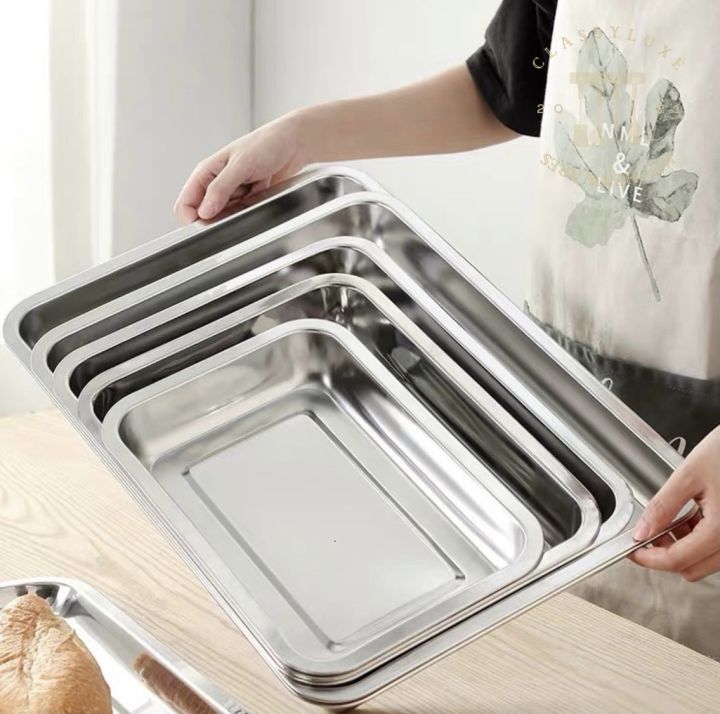 Classy Luxe 1 PC Stainless Steel Tray Rectangular Plate Multi purpose ...