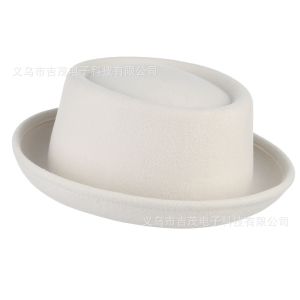 s best-selling jazz hat for cross-border sales   Mens and womens British pure wool concave-convex top rolled-brimmed small top hats wholesale