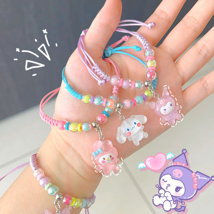 Santio Cute Handmade Beaded Cinnamoroll Hello Kitty Multi Color Adjustable Jewelry Bracelet Suitable for Men and Women