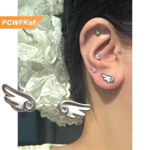 【PCWFKef】 ต่างหูแบบใหม่สำหรับผู้หญิงตุ้มหูแบบมีปีกนางฟ้าฟรอสต์ลายน่ารักต่างหูแบบ Y2k ของขวัญเครื่องประดับ