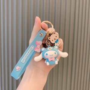 Sanrio Keychains Plush Kawaii Cartoon Cute PVC Doll Kuormi My Melody Cinnamoroll Hello Kitty Pom Pom Purin Silicone Key Ring Car Keychain Pendant Cute Pendant