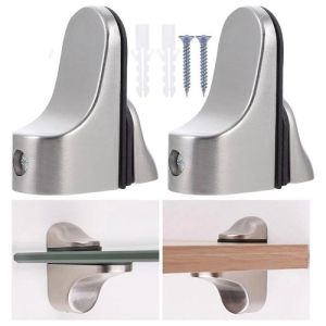 Bộ 2 Bas Kẹp Kệ Hợp Kim Kiểu Lưỡi Mèo Có Thể Điều Chỉnh Độ Dày Từ 3-20mm Cho Giá Đỡ Kệ Kính Kệ Gỗ Đa Năng