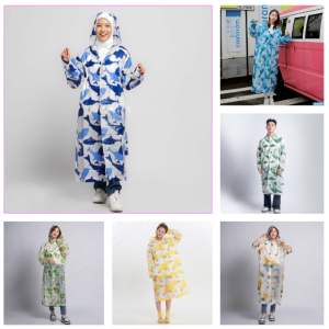 Jas Hujan Eva Terusan Dewasa TC86 Travel Raincoat Dress Korea Style Shark Lemon Army Buah Fruit