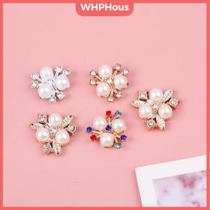 WHPHous 10PCS Pearl Flower Rhinestone Buttons Sparkling Crystal Hairpins DIY Crafts