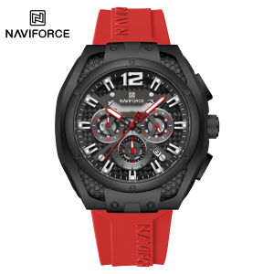 NAVIFORCE Original Quartz Watch for Men Luminous Pointer Calendar Chronograph Silica Strap Buckle 30m Waterproof Outdoor Multifunctional Mens Watch NF8063