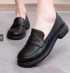 【Local Shipping】Korea Fashion Loafers For Women Casual Leather Loafers Beige Leather Shoes