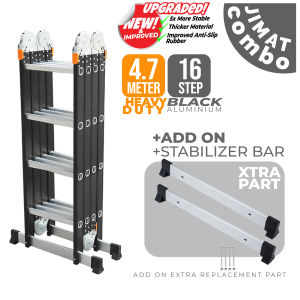 16 STEP (4.7M) HEAVY DUTY Black Aluminium Multipurpose Ladder Folding Double Sided Work Foldable Ladder Tangga Lipat