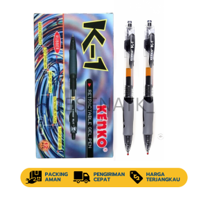 Pen Gel Kenko K1 / Pulpen Cair K-1 Tinta Hitam Biru Merah  Sekolah & Kantor – Anti Macet Tinta Enak