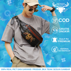 Tas Pinggang Waistbag Pria Kulit Import Premium Warna Hitam Waterproof Model Terbaru 2022 Atau Tas Selempang Weisbeg Kulit Cowok Distro Keren Kekinian Anti Air Berkualitas Impor Terbaru GOLDEN BEE C01