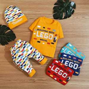 Baju Bayi Setelan Anak Bayi Laki-Laki Free Topi Pakaian Bayi Motif Bricks 1 Ukuran Estimasi 0-12 Bulan