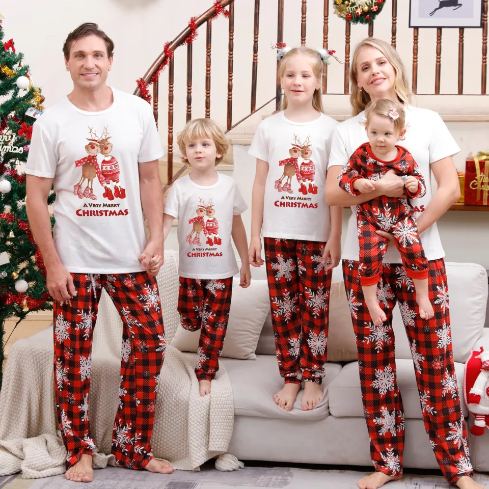 Christmas Family Pajama Set Matching Christmas Short Sleeves Shirt T-shirt  Christmas outfits for family