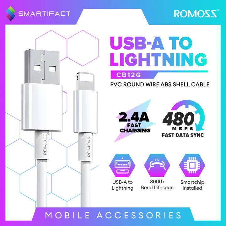 Romoss CB12G USB Cable For iPhone 14 13 12 11 Pro Max Fast