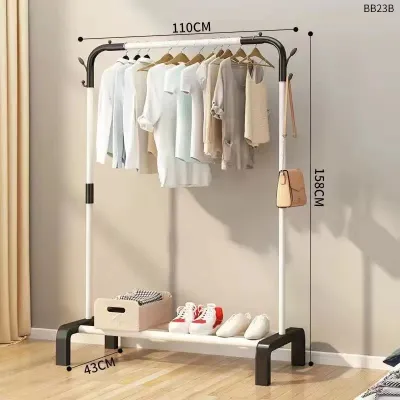 (Ready Stock)Extra Strong Steel Quality Double Pole Strong Steel Structure Laundry Rack Cloth Clothes Organizer Hanger Penyangkut Baju Rak Baju落地晾衣架简易家用室内衣架宿舍衣架卧室挂衣架简约衣帽架置物架