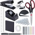 Stapler and Tape Dispenser Set, 11 in 1 Office Supplies Set, Black Desk Accessories with Staple Remover,, Ballpoint Pen, Clear Tape, and 1000pcs Staples. 