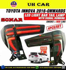 Sonar Toyota Innova 2016 - Onwards Led Light Bar Tail Lamp Taillamp Light With Signal Running ( Smoke + Red Line )