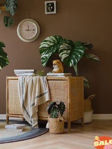 Premium Artificial Variegated Monstera Albo Borsigiana Fake Plant Realistic White Marble Variegation Faux Turtle Leaf Plant No Water No Sunlight Low
