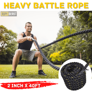 ROPEBEAST Battle Rope For Exercise 2 inches by 40 feet Large Size Gym Rope Workout Ropes for Core Strength Home Gym & Outdoor Workout