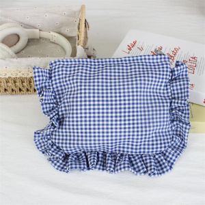 JAYQQ Ruffle Plaid Makeup Bag Large Capacity Portable Zipper Handbag Multi-functional Storage Bag Gift