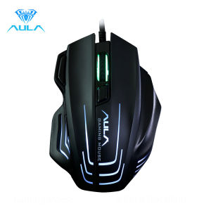 AULA S18 Gaming Mouse with 7 Customized Marco Keys Balancing Weight 6 DPI Breath Light Mouse for PC Laptop Computer