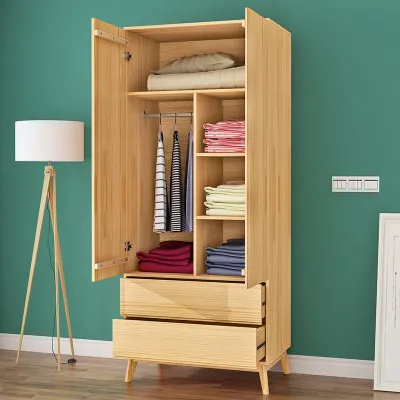 Solid Wood Wardrobe Pine Wardrobe Nordic White Wooden Wardrobe Solid Wood Childrens Simple Modern Japanese 2-Door Bedroom