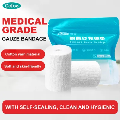 Cofoe 2 Roll 600cm Medical Cotton Gauze Bandage Roll Elastic Defatting Crepe Dressing Bandages for Wound First Aid Athletic Wrap