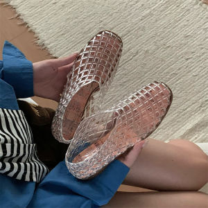 Xixitiao thích hợp thời trang Fishnet giày dẻo Châu Âu và mỹ lưới hở Xăng đan đế bệt kỳ nghỉ Guốc dạo biển cho phụ nữ Ins