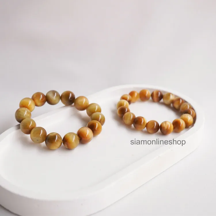 GOLD TIGEREYE ไทเกอร์อาย สีทอง พลอยตาเสือ เลือกขนาดเม็ดหินได้ สร้อยข้อมือหินแท้