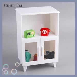 [Cumarba] 1Set Miniature White Cupboard Display Cabinet Storage Lockers +ornament Furniture Model Decor Toy DollHouse Accessories