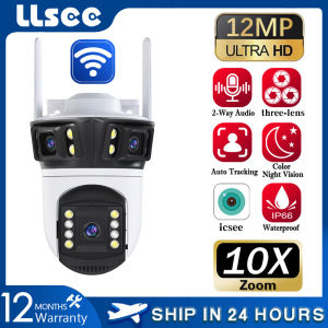 LLSEE Three Lens CCTV Camera With 2 Way Audio CCTV Camera With Recorder 12MP IP66 Waterproof Night Vision Indoor Outdoor CCTV Security Camera
