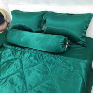 ( Lụa Loại 1) Bộ 5 Món Vỏ Chăn Ga Gối Phi Lụa Màu Xanh Lá Cây Cao Cấp Mềm Mại Lan Pham Bedding