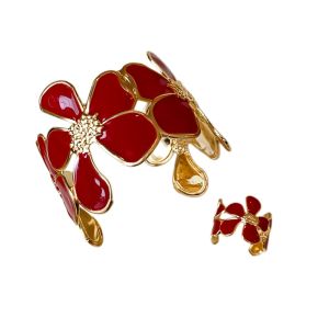 GENENIC Xếp ly Bộ vòng tay và nhẫn hình hoa Mở đầu Cổ điển Bộ trang sức cưới dành cho phụ nữ. Phong cách cổ điển phóng đại Dầu nhỏ giọt Vòng tay hoa văn hở Các bé gái